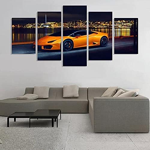 Voiture de performance orange sur toile YUANJUN, lot 5 peintures abstraites salon effet 3D