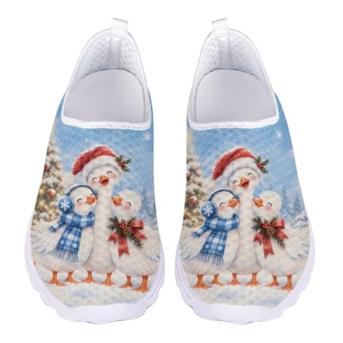 Coloranimal Christmas Goose Print Womens Athletic Shoes Mesh Sports Shoes Slip On Sneakers for Women Breathable Christmas Trainers Aqua Sneakers for Walking Running