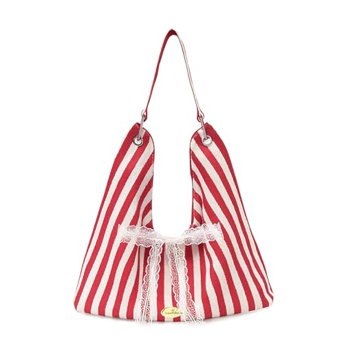 Bow Purse Stripped Bow Purse Large Shoulder Bag Handbag with Lace Detail Chic Trendy Gifts for Women Daily Use