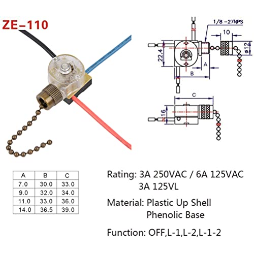 Image of ZE-110 3 Wire Ceiling Fan Light Switch Compatible With Hunter Ceiling Fan, Replacement Pull Chain (2 Pack Bronze)