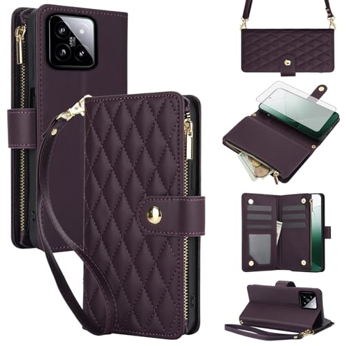 Pochette Xiaomi 14 avec portefeuille zippé anti-chute et vitre