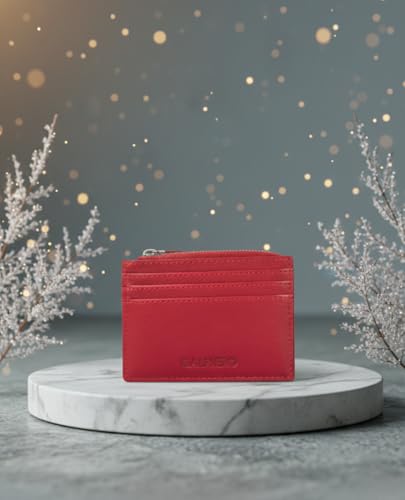 Image of Calfnero Genuine Leather Card Holder-Multiple Card Holder with ID Slots-Red Leather Card Case, One Size (1044)