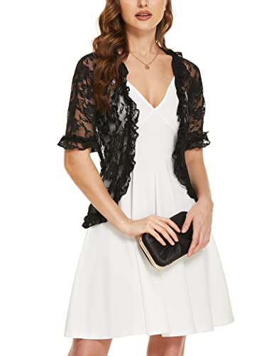 Elesol Womens Cardigan Sweaters Ruffle Sleeve Boleros Sheer Shrug Plus Size Black Xxl #TOP1