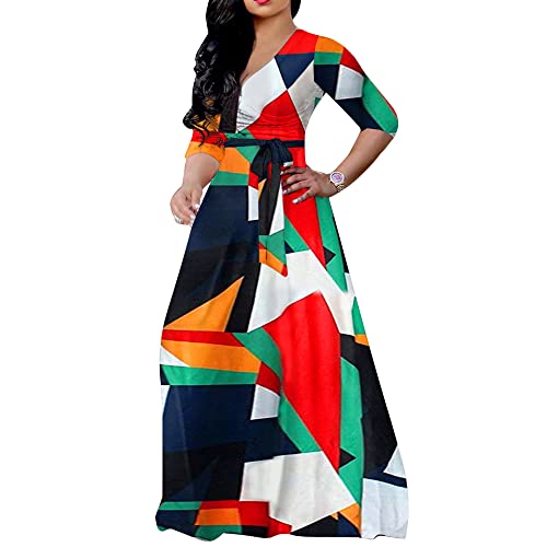 Image of FANDEE Plus Size Maxi Dress for Women Casual Summer Sundress V-Neck 3 /4 Sleeve