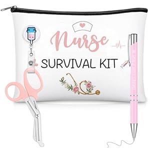 Clabby 4er Set Krankenschwester Geschenke Krankenpfleger Zubehör Nurse Survival Kit Tasche Stift Schere Einziehbare Ausweishalter für Pflege Geburtstag Weihnachten Abschluss Tag Der Pflegenden