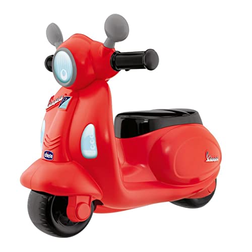Chicco Moto Porteur pour Enfants, Trotteur Vespa Rouge Primavera, Jouet avec Panneau Electronique, Lumières et Sons, Stabilisateurs avec Roues amovibles, Max...