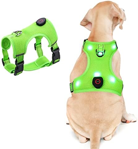LED Dog Harness AMIR Medium No Pull No Choke Pet Harness USB Rechargeable 3 Lighting Modes Adjustable Breathable Soft Mesh Lighted Dog Vest Harness for Safety at Night Out, Neck: 15.7-21.6″, M Size