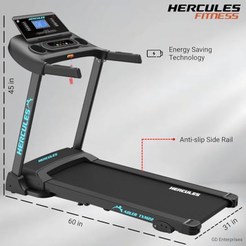 Image of Hercules Fitness Adler TXM22 3.0 HP Peak DC Motorized Treadmill Max Speed 12 Km /Hr Max User Weight 120 KG Home Use Treadmill Bluetooth Speaker 3 Level Manual Incline Foldable Structure Gym Equipment