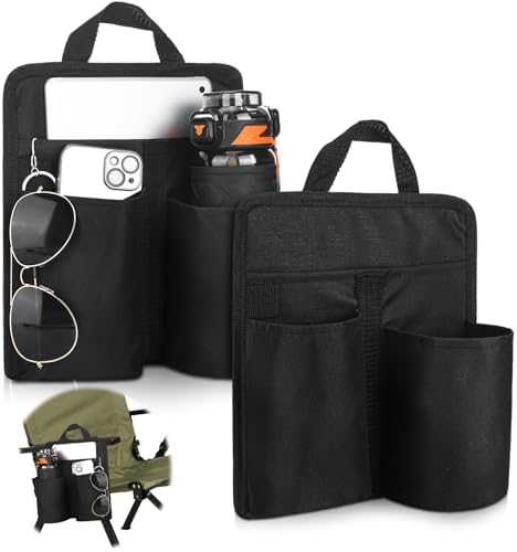 2 Pcs Beach Chair Cup Holder Phone Pouch Folding Chair Side Organizer Armrest Cup Pocket for Camping Chair Storage Pouch Snack Bag for Water Bottle Sunglasses Snack Outdoor Patio Office