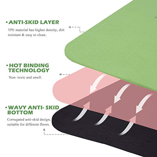 UMINEUX Yoga Mat Extra Thick 1/3'' Non Slip Yoga Mats for Women, Eco Friendly TPE Fitness Exercise Mat with Carrying Sling & Storage Bag Vibrant Green & Black