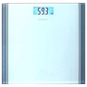 EXZACT Digitale Badkamerschaal – Elektronische Weegschaal met Grote Capaciteit (180 kg/400 lb/28 st) – Hoge Precisie, Stap-On Technologie, LCD-Scherm met Achtergrondverlichting (Wit)