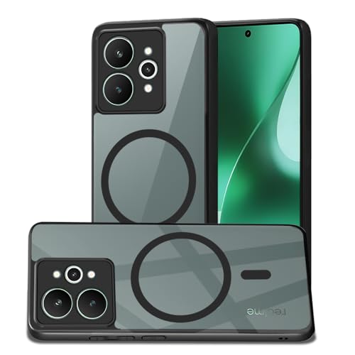 Image of AESTMO Realme 15 5G Back Cover | 360 Protection | Crystal Clear Hard Back Transparent | Compatible with MagSafe Accessories (PC+TPU, Black Bumper)