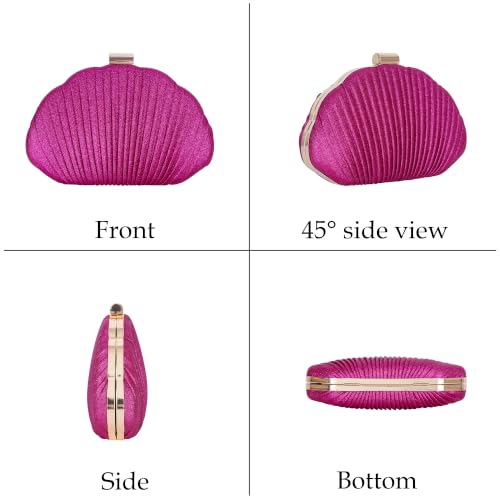 Image of Glitter Seashell Evening Clutch Purse Mini Chain Crossbody Bag Pu Leather Shell Pearl Shoulder Bag