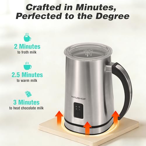 Image of HAUSHOF - 4 in 1 Electric Milk Frother and Steamer Large Capacity Hot Chocolate Machine Automatic Hot and Cold Frothing Machine for Coffee, Milk, Macchiato, Cappuccino