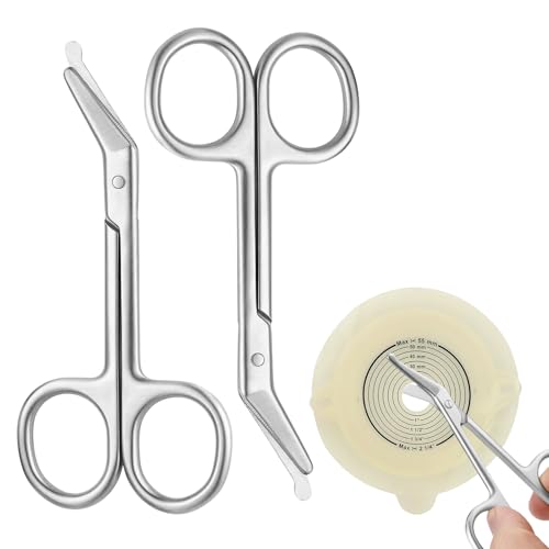 WEESTAAMO 2 Stück Stomabeutelschere Gebogen - Medizinische Verbandsschere aus Edelstahl mit Abgerundeter Spitze, Stoma Zubehör für Kolostomie & Ileostomie Beutel, Silber