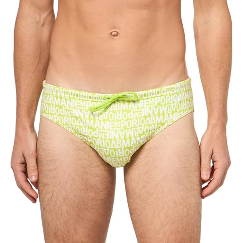 Emporio Armani Men's Classic Swim Brief, Lime Punch/White, Medium