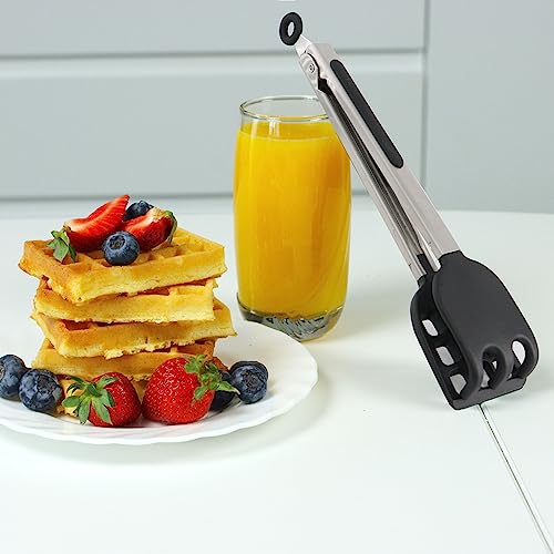 Waffle Tongs by StarBlue – 10 Inches Silicone and Nylon Serving Tongs with Non-Slip Smooth Handles, Non-Scratch and Dishwasher Safe, Multipurpose Spatula Tongs for Belgian Waffle Serving (10 Inch)