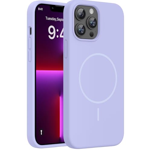 Image of Miracase Magnetic for iPhone 13 Pro Case, [Soft Anti-Scratch Microfiber Lining], Compatible with MagSafe, Liquid Silicone Shockproof Drop Protection Phone Case for 13 Pro, Light Purple