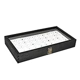 MOOCA Glass Top Black Jewelry Display Case 50 Gem Jars, Ring Box, Jewelry Organizer, Gem jar storage, Glass Display Box, Ring storage White Tray with Gem Jar