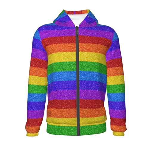 Colorful Glitter Rainbow Kids Pullover Hoodies Boys Zip Up Sweatshirts Girls Athletic Clothes with Pocket2