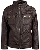 URBAN REPUBLIC Boy's Faux Leather Officer Jacket, Dark Brown, Size 10/12'