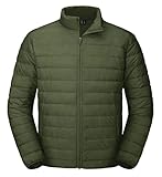 MAGCOMSEN Puffer Jacket Men Packable Down Jacket Lightweight Winter Coats Waterproof Insulated Jackets Army Green L