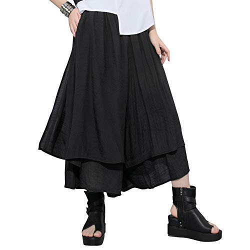 ellazhu Women Side Pockets Loose Casual Lounge Culottes Gaucho Pants GY2416 Black