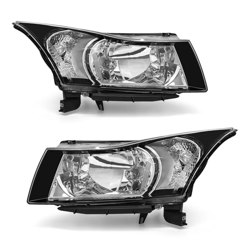 ADCARLIGHTS Headlight Assembly for 2011 2012 2013 2014 2015 Chevy Cruze LS/LT/LTZ 2016 Chevrolet Cruze Limited Matte Black Housing Clear Lens Headlamp Replacement PairW/O Bulbs