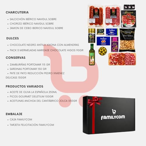 Miniatura 3 de Familycom Cesta Gourmet Para Regalar - Lote Con Ibéricos, Aceite De Oliva De Regalo - Surtido De Chocolate, Jamón Iberico, Zamburiñas,Aceite - Regalos Originales Para Mujer Y Hombre Sin Alcohol