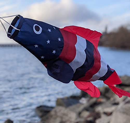 Madrona Brands Patriotic USA American Fish Windsock | Durable Outdoor Hanging Wind Flag Decoration | Boat, Deck, Dock, Patio, Lake | 40-Inch