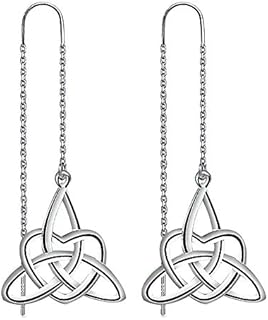 Meixao S925 Sterling Silver Celtic Knot Triangle Vintage Love Heart Needle Drop Threader Pull Through Earrings for Women