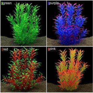 Assortment of artificial aquarium plants in various colors