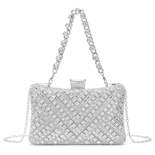 Image of RNIEGA Rhinestone Clutch Purse for Women Sparkly Evening Handbag Bridal Purse Crossbody Shoulder Bag with Detachable Chain