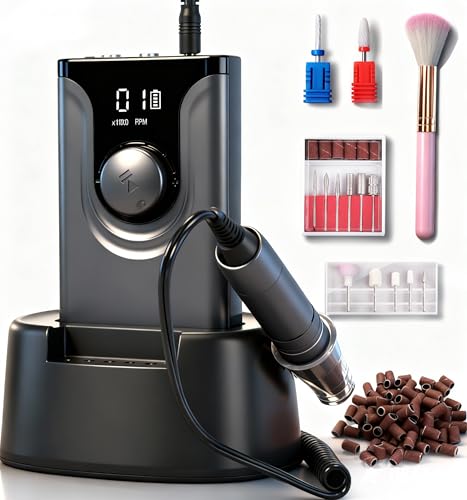 ‌Lumcrissy Professional Nail Drill ,Electric Nail File Machine Nails Drill Kit ,Rechargeable Drill Bit Nail File Buffer Tools for Salon Manicure Pedicure