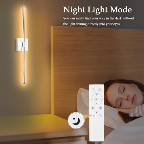 Image of LED Wall Sconce with Remote Control, LED Wall Light, 5 Colors 3000K-6500K & Dimmable, Hardwire Wall Lamp for Living Room, Bedroom, Chrome