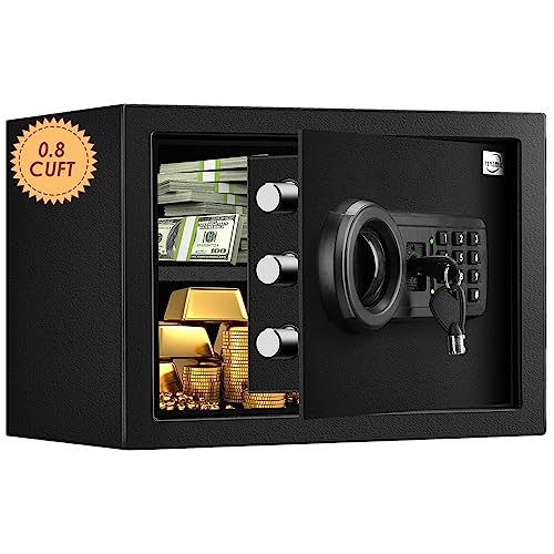 Tenamic Safe Box 0.8 Cuft Fireproof Waterproof Home Safe, Keypad Small Lock Box Cabinet Safes, Solid Alloy Steel Office Hotel Home Mini Safe, Black