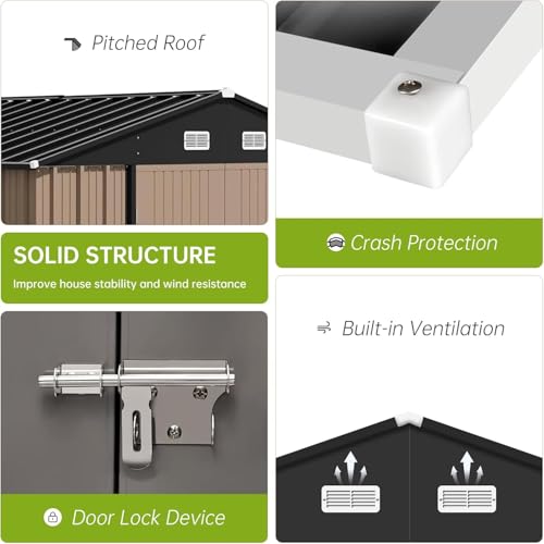 Metal Outdoor Storage Shed - Waterproof and UV-Resistant Garden Shed Featuring an Enhanced Frame Design and Lockable Double Doors | Sturdy Utility and Tool Storage Solution for Your Backyard, Garden,