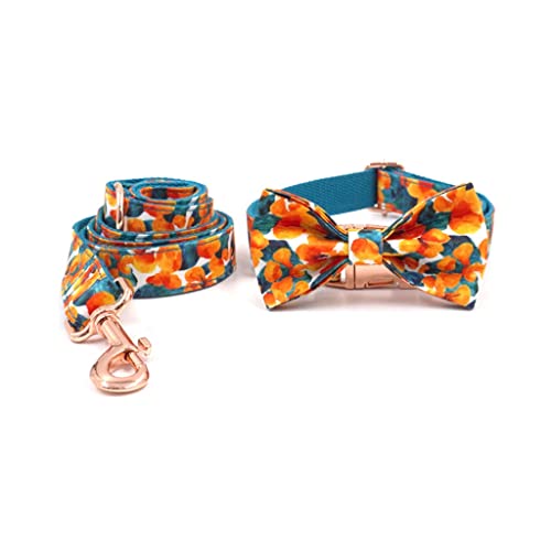 ZOUTACHENG Personalisiertes Halsband für Hunde Hawaii-Blumenmuster Hundehalsband und Leine Set mit Luxus-Designer-Hundehalsband mit Fliege Leine Schnellverschluss (AX)
