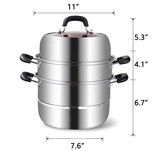 Steamer For Cooking, 18/8 Stainless Steel Steamer Pot, Food Steamer 11 Inch Steam Pots With Lid 3-Tier For Cooking Vegetables, Seafood, Soups, Stews And Pasta #TOP1