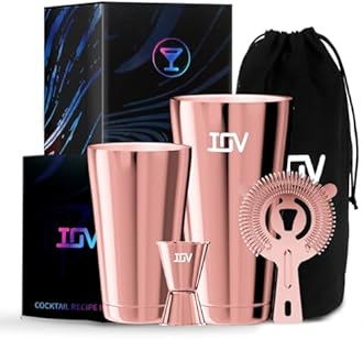 IOV Boston Cocktail Shaker Bar Set, Bartender Kit Drink Mixer Set with 18 oz & 28 oz Boston Shakers, Hawthorne Strainer, Double Jigger, Bar Tool Kit and Recipe Booklet - Rose Gold