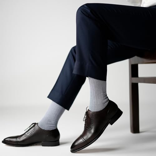 Image of Theater Blue & White Men's Socks | Mercerised Cotton | Mid Calf Length | Anti-Bacterial | Luxury Formal Wear | Soft & Stylish Look