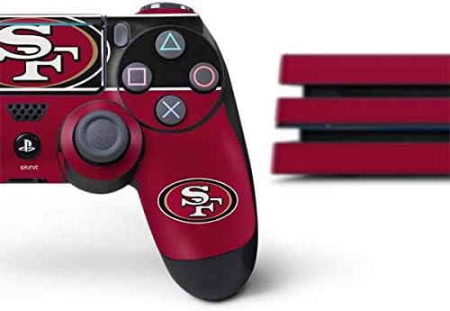 Miniatura 2 de Skinit Calcomanía para juegos compatible con consola PS4 Pro y paquete de controladores, diseño oficial de la NFL San Francisco 49ers Zone Block