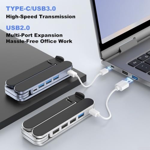 Wusvive Stacja dokująca do laptopa 5 w 1, składany aluminiowy stojak na notebooka z koncentratorem USB 3.0 regulowany