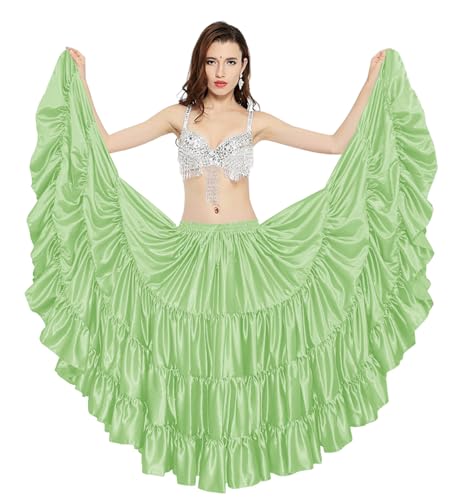 Indian Trendy Women's Satin 25 Yard 4 Tiered Gypsy Belly Dance Skirt Flamenco