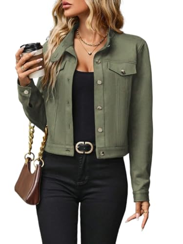 Chic Women's Army Green Casual Coat for Fall and Winter - X-Large Comfort Style