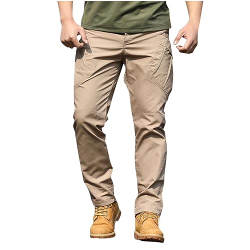 Pockets Button Pants for Men Elastic Waist Solid Color Long Trousers Breathable Comfort Classic Work Pants Basic3
