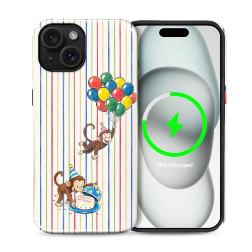 Goodsprout for iPhone 15 Plus Cases,Campatible with Magsafe,2-Layer Hard Shell + Silicone Cover - Shockproof Protection, Birthday Monkey Colored Stripe Painting
