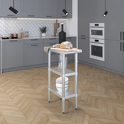 Image of AmGood Stainless Steel Work Table with 2 Shelves | NSF | Metal Utility Table (12 inch Long x 24 inch Deep)
