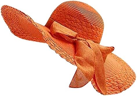 yingwu Sun Hat for Women, Women's Wide Brim Hat Summer Beach UV Sun Protection Packable Bucket Hat Colorful Straw Bow Hat Floppy Cap Orange One Size