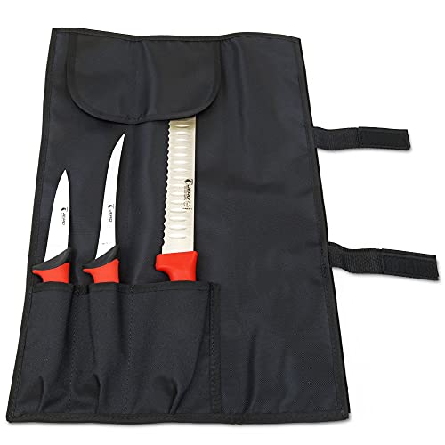 Jero 4 Piece Smoked Meat And Grilling Knife Set - Jero Exclusive Wide Blade Granton Edge Slicer - 6" Boning Knife - 4" Utility Knife - Comes With Knife Roll - Made In Portugal #TOP1